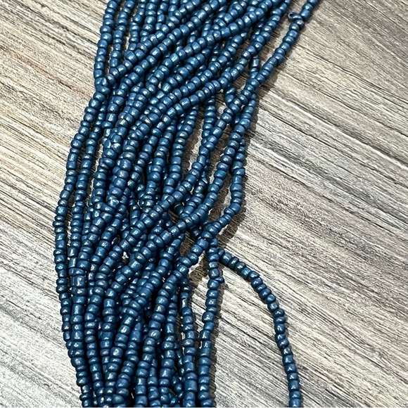 Handmade Dark Blue Multi Strand Seed Bead Boho Style Necklace W/ Yarn 19 Strands - Picture 7 of 16